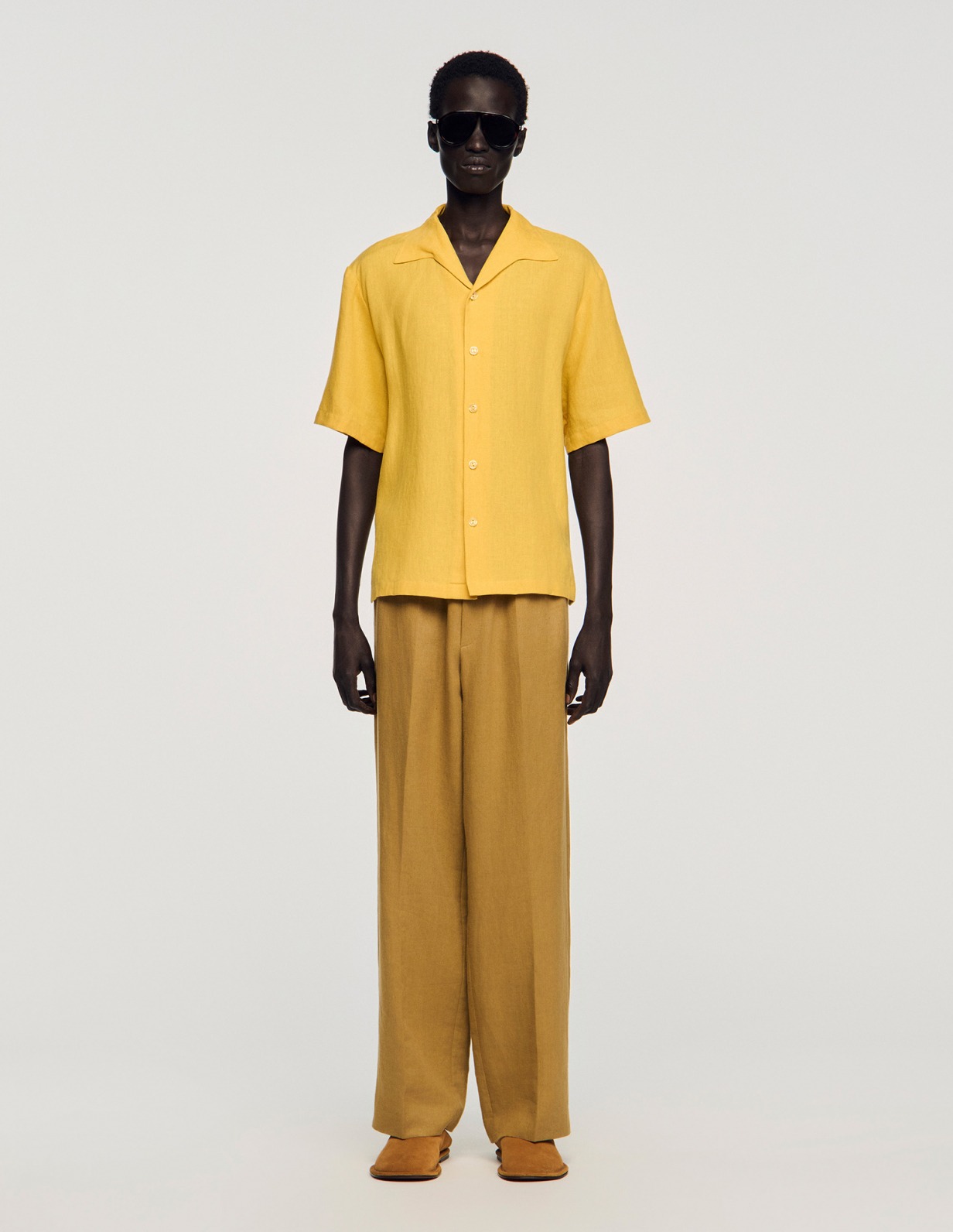 Чоловіча жовта льняна сорочка_1