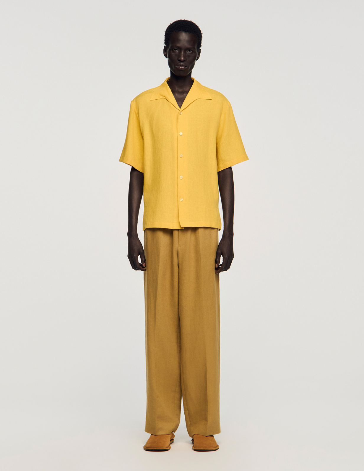 Чоловіча жовта льняна сорочка_2