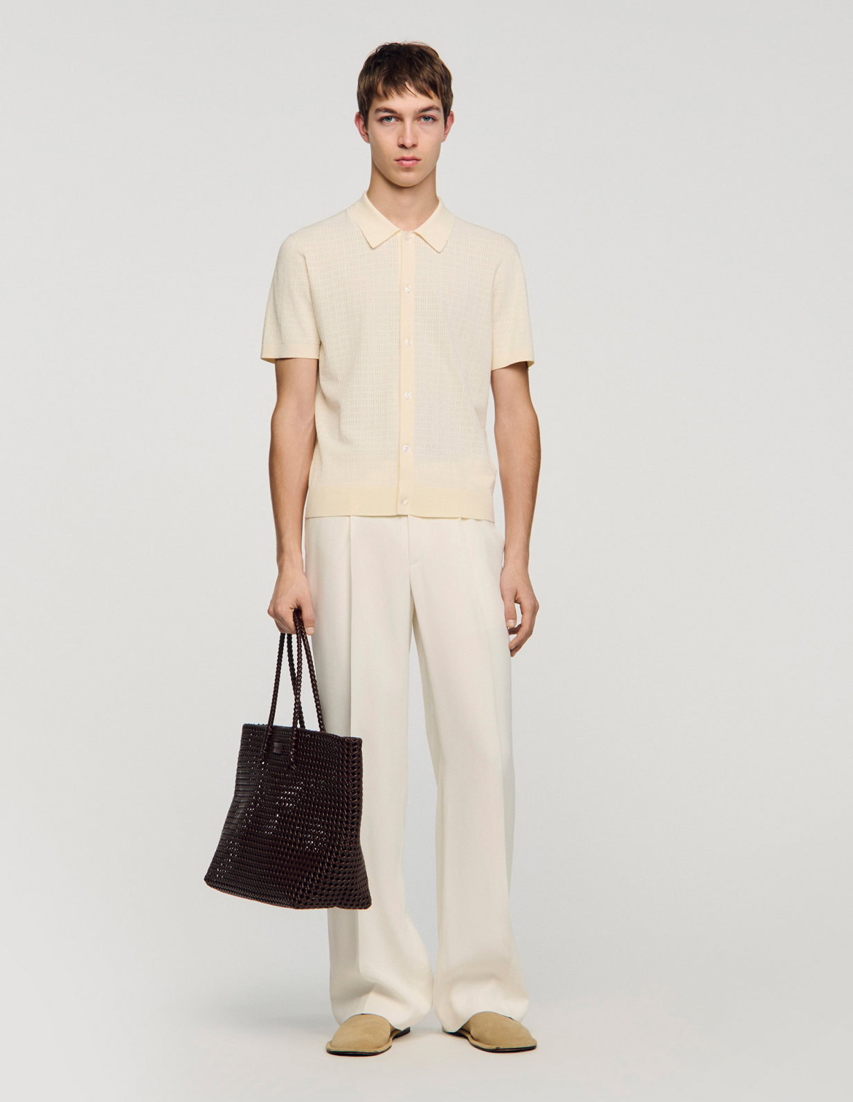 Чоловіче молочне поло на ґудзиках_1