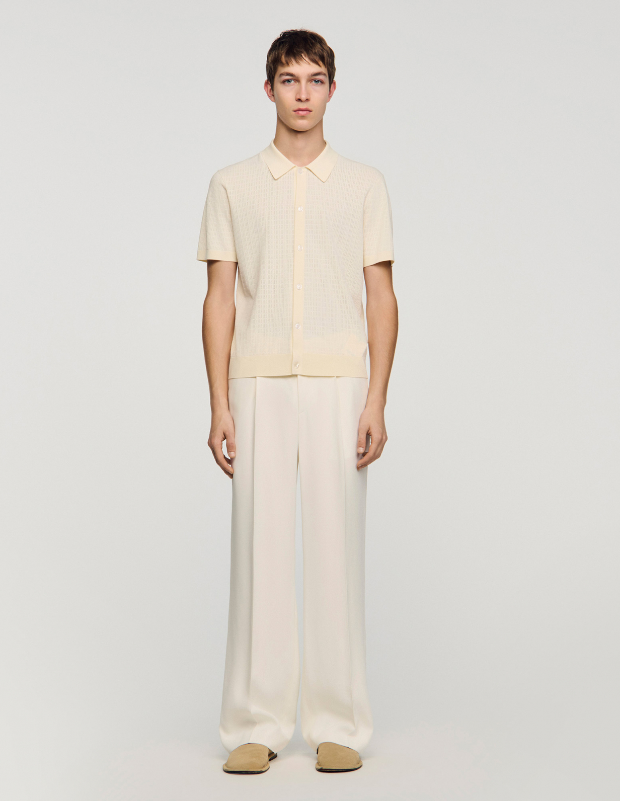 Чоловіче молочне поло на ґудзиках_2