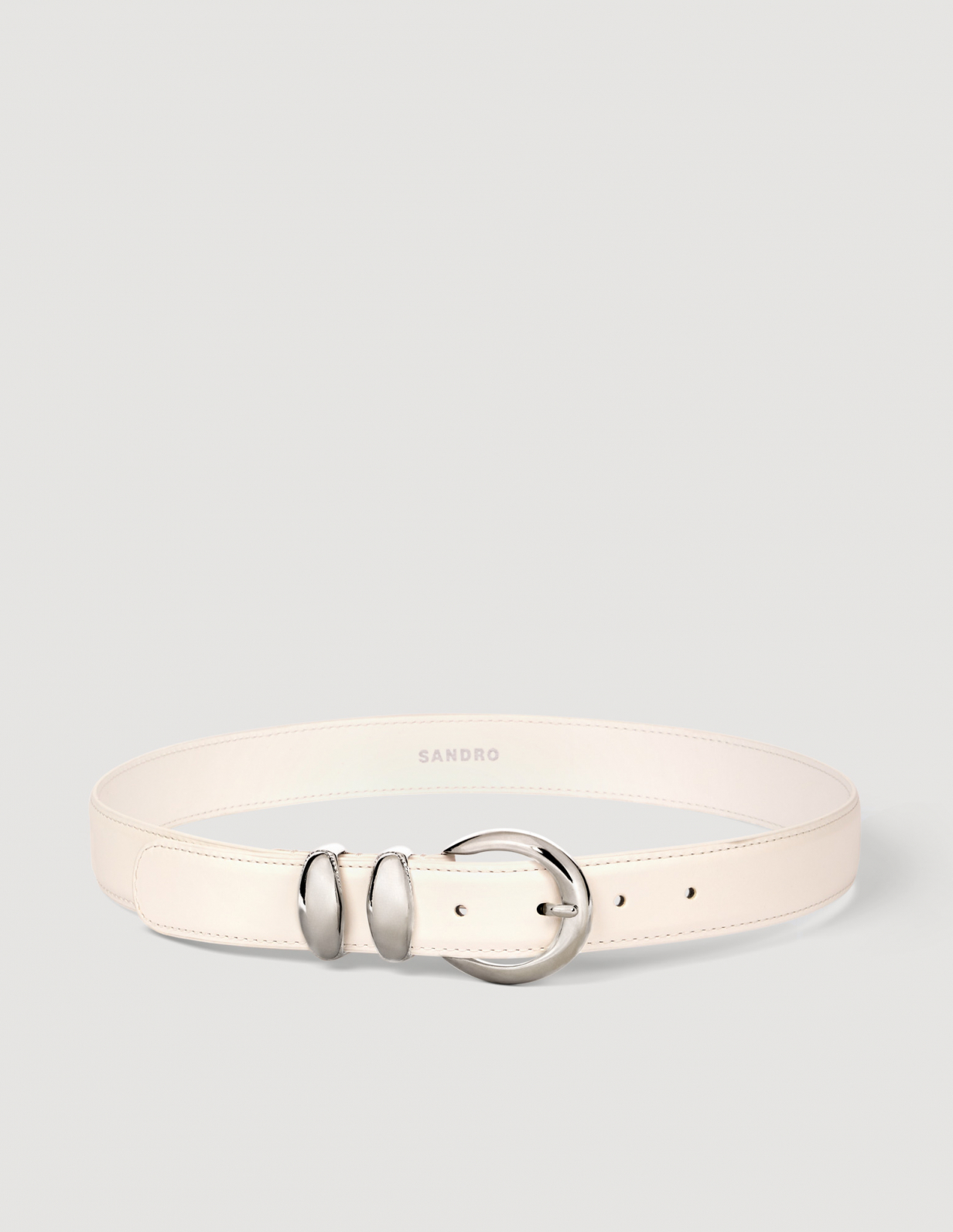 Жіночий білий ремінь з круглою пряжкою_1