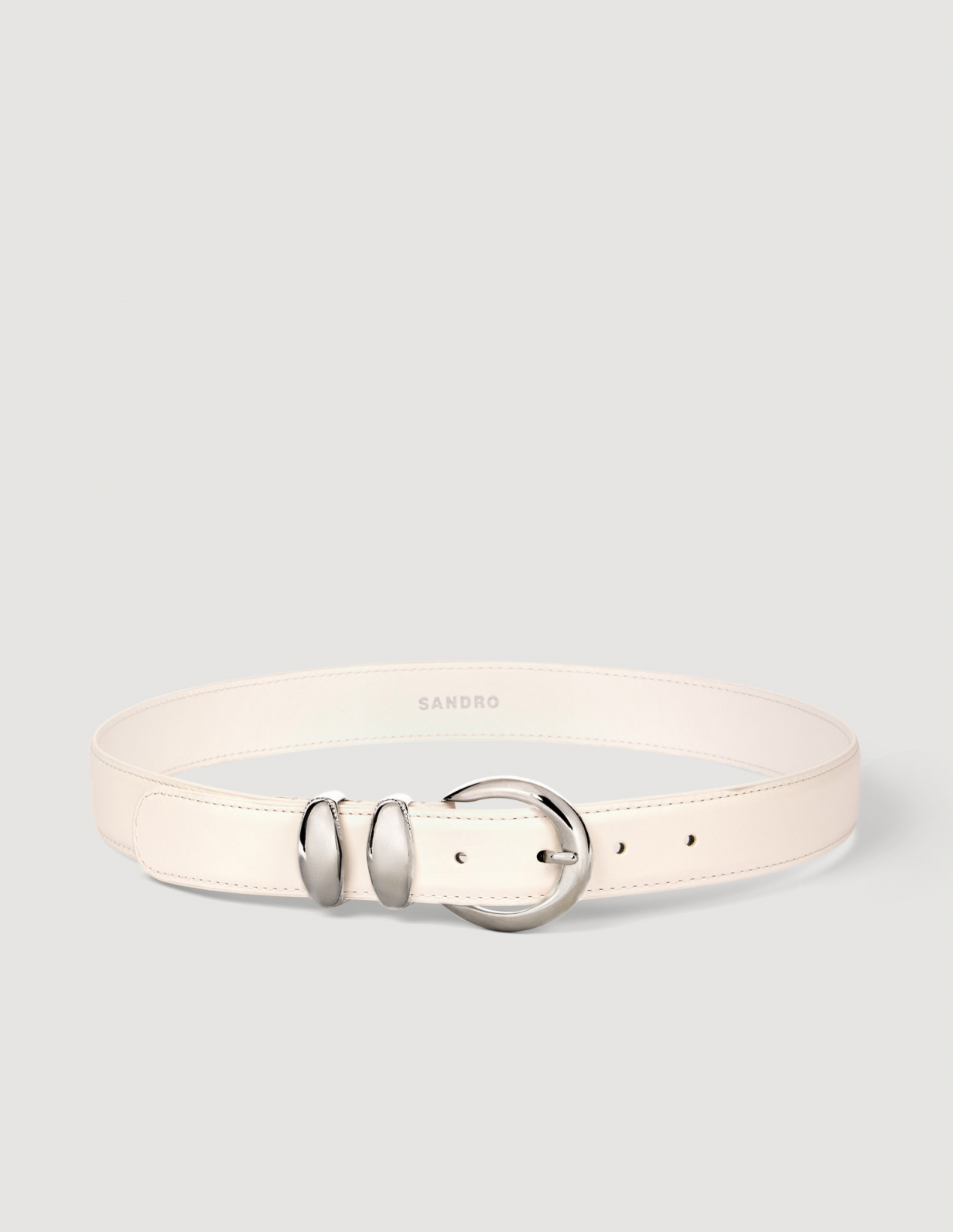 Жіночий білий ремінь з круглою пряжкою_3
