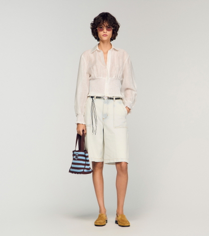 Женская льняная рубашка с присборенной талией