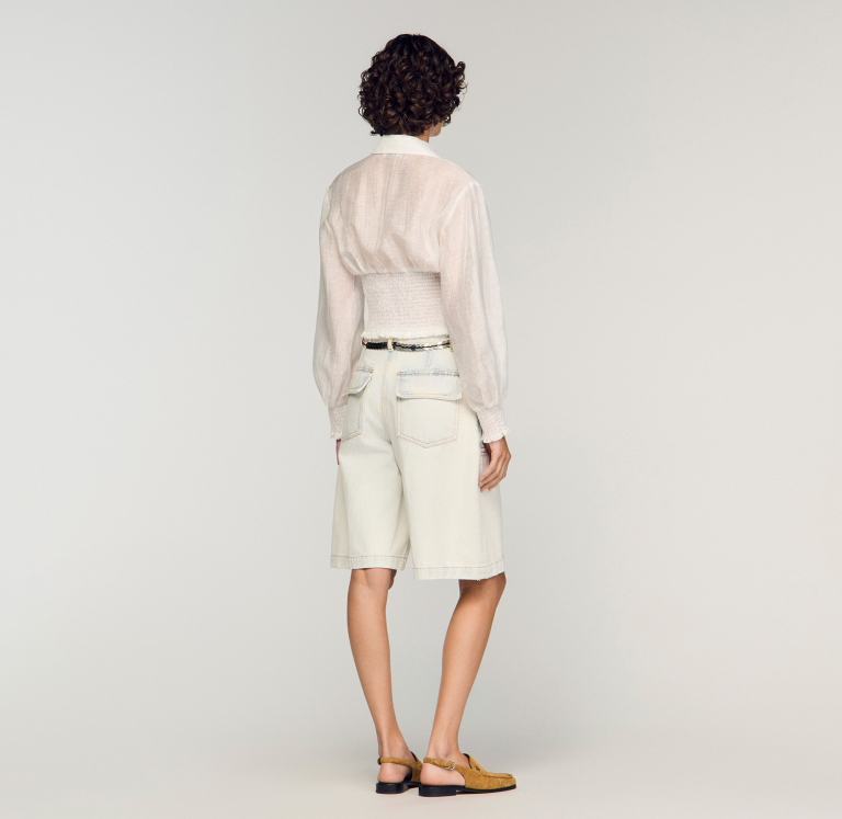 Женская льняная рубашка с присборенной талией