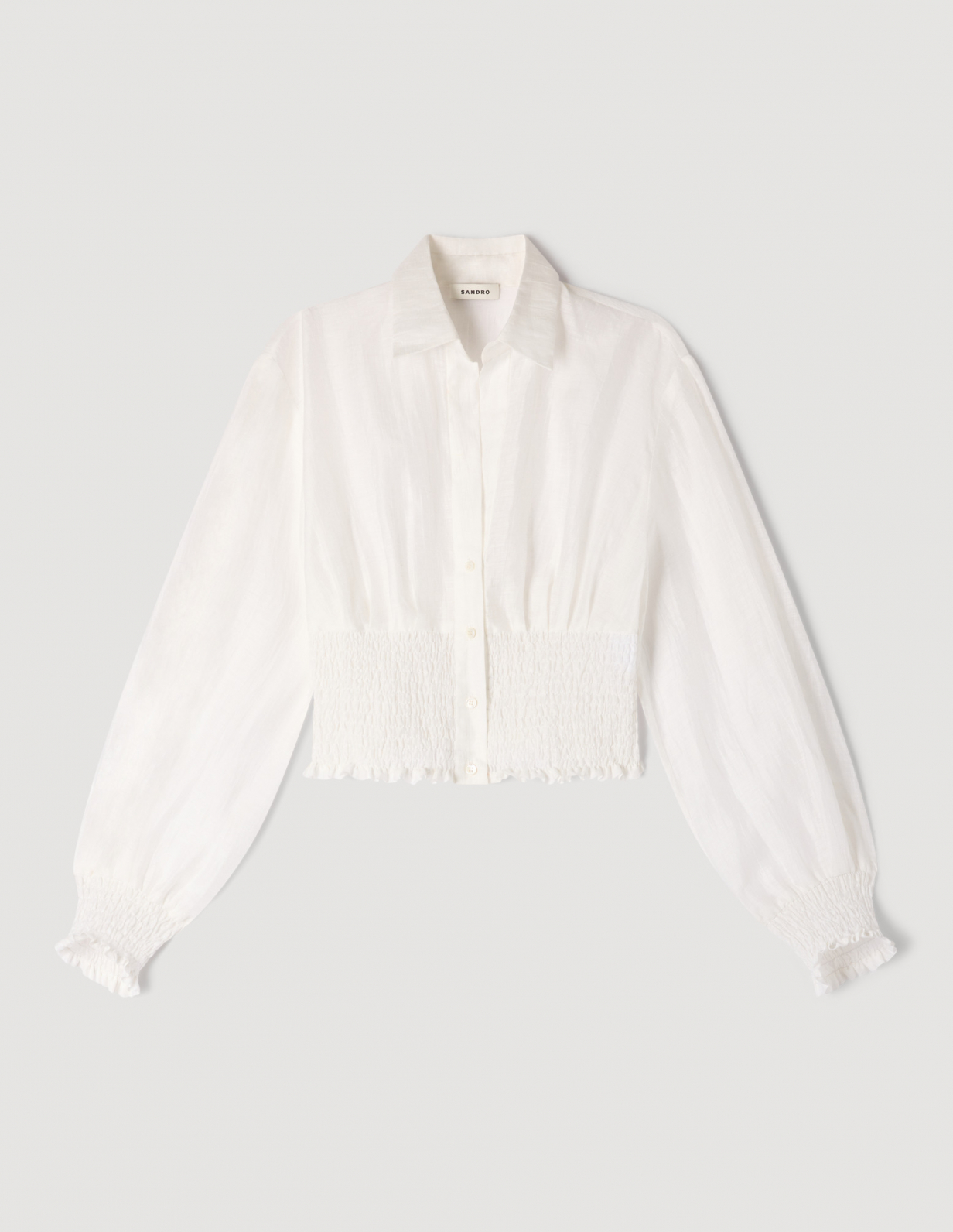 Женская льняная рубашка с присборенной талией_6