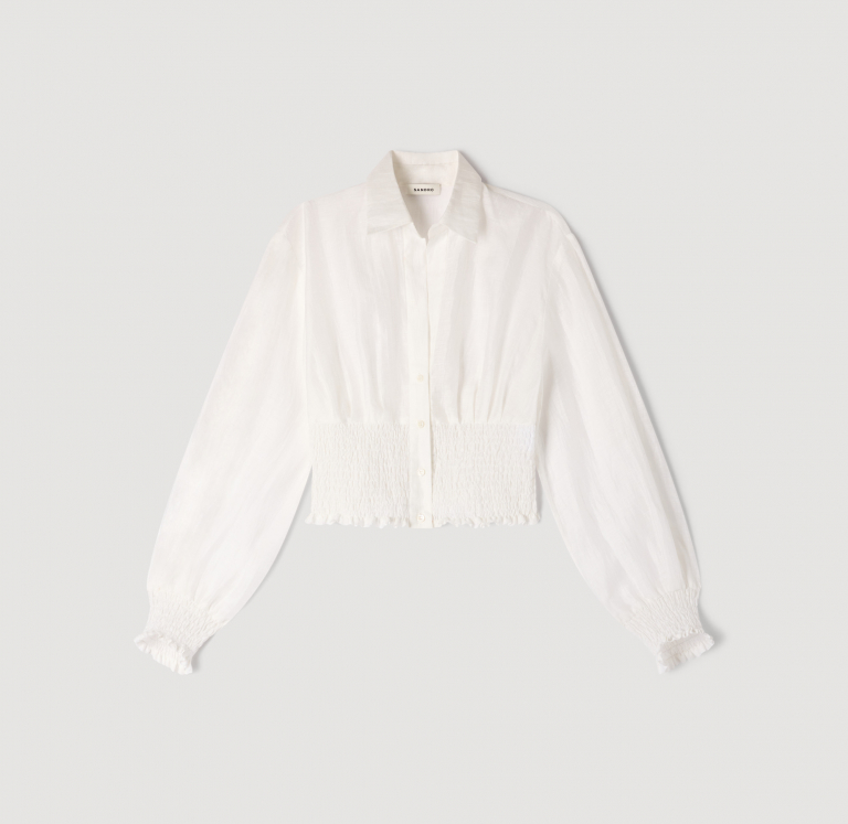 Женская льняная рубашка с присборенной талией