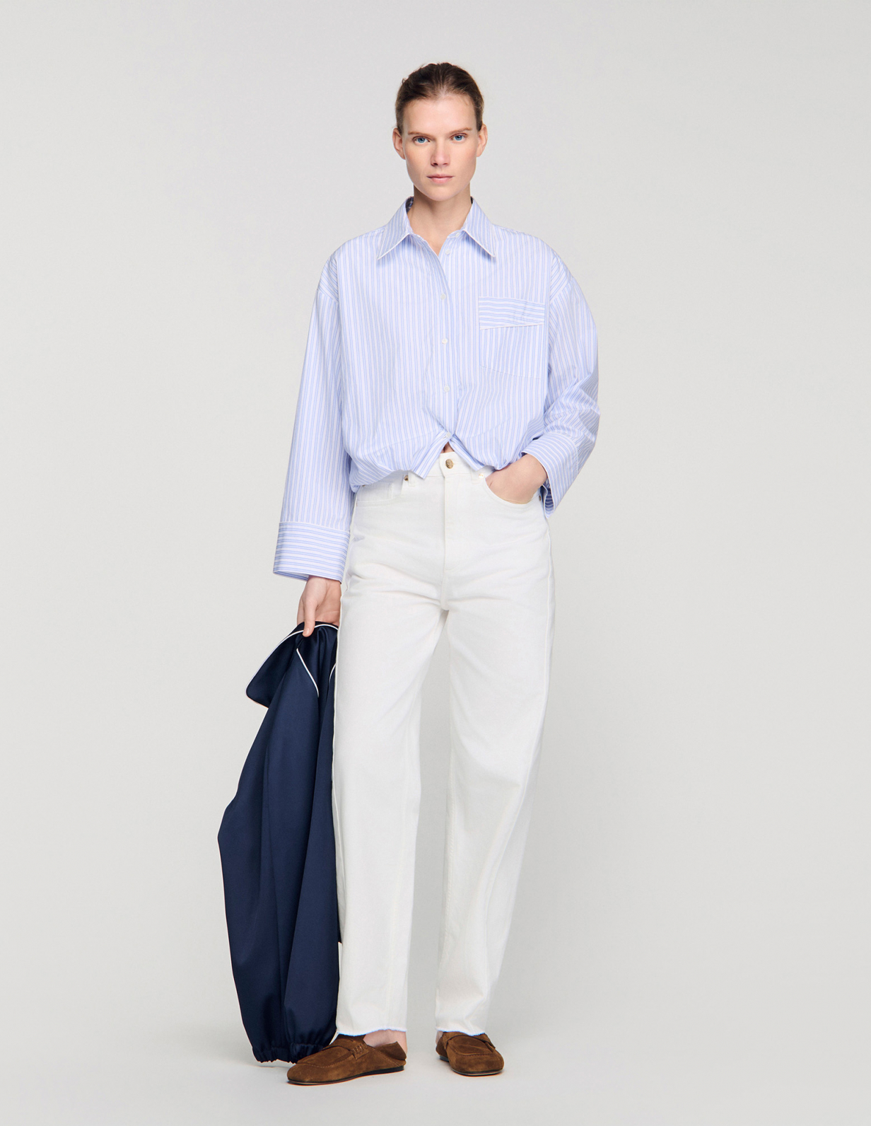 Женская полосатая короткая рубашка_1