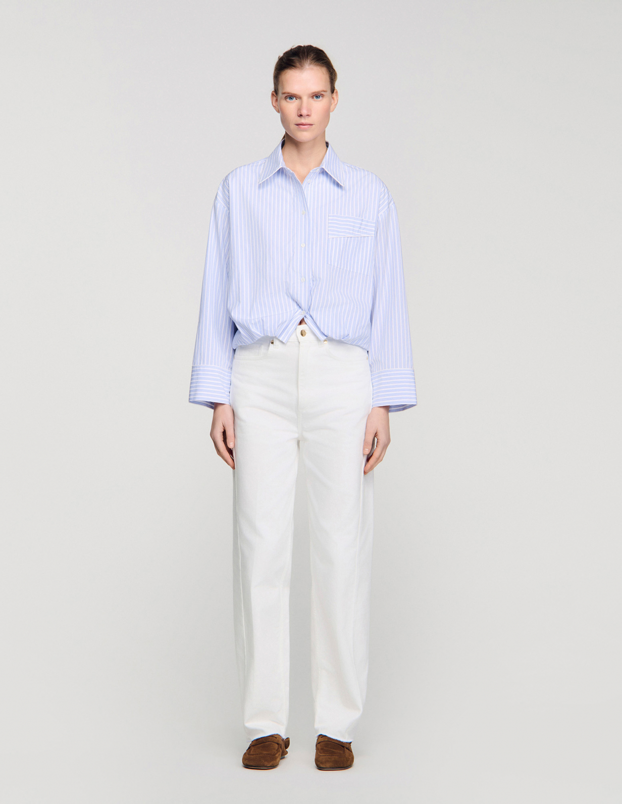 Женская полосатая короткая рубашка_2