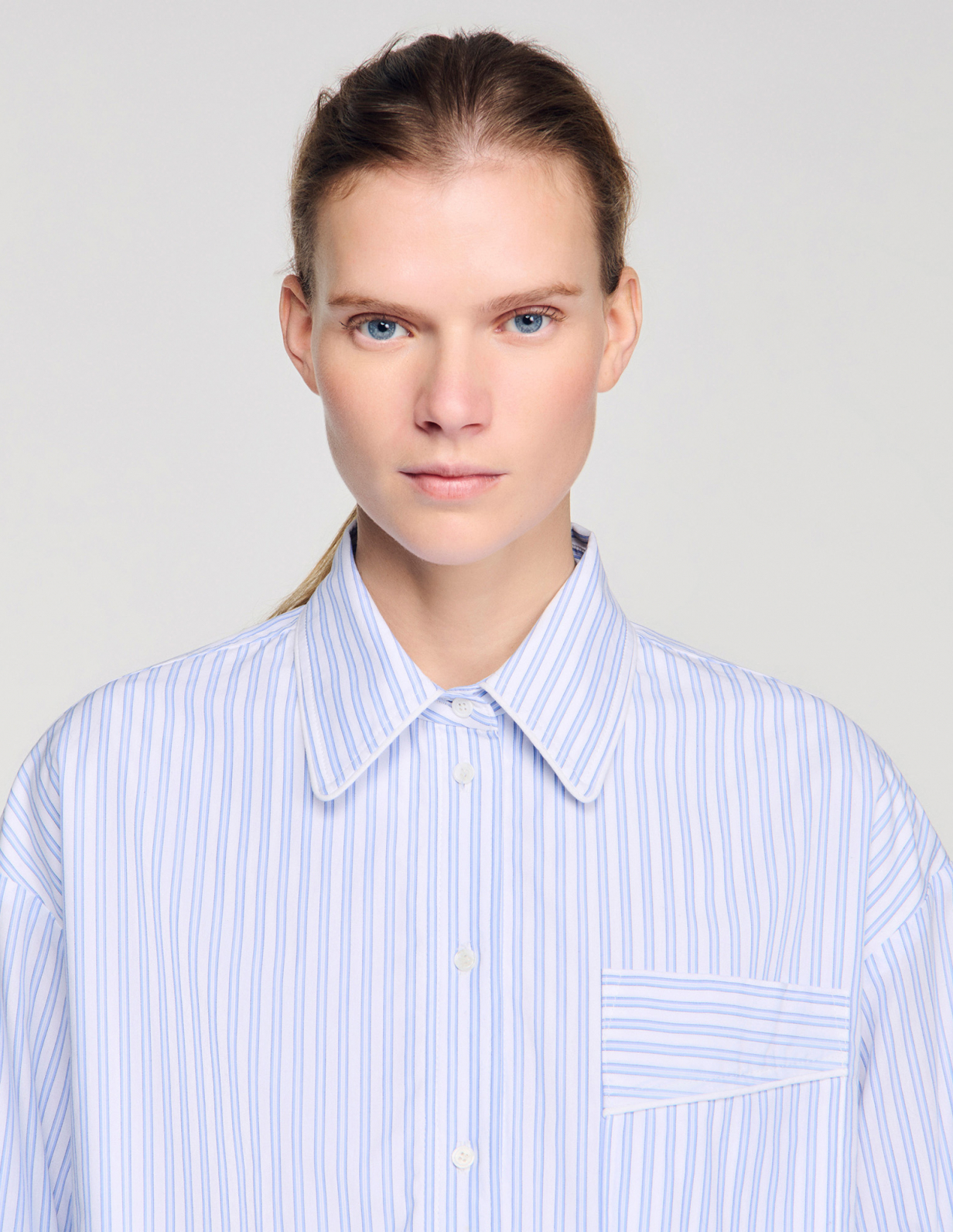 Женская полосатая короткая рубашка_3