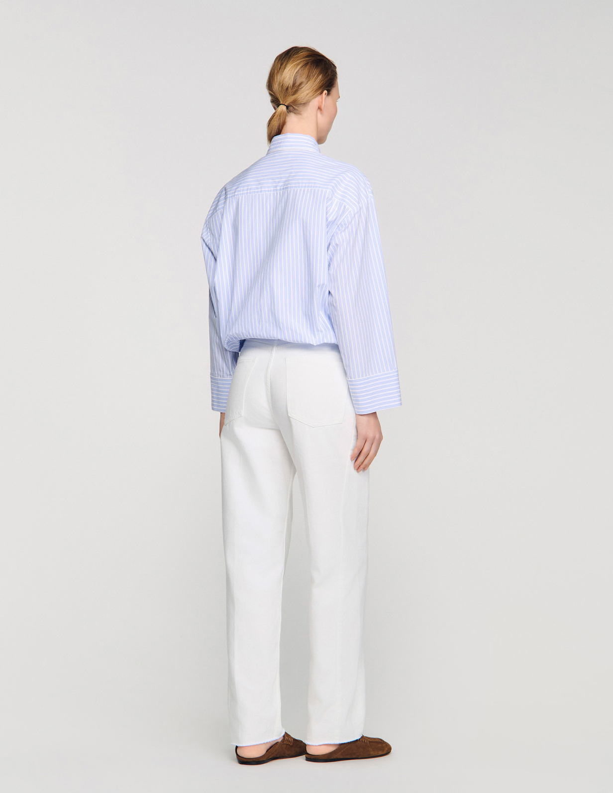 Женская полосатая короткая рубашка_5