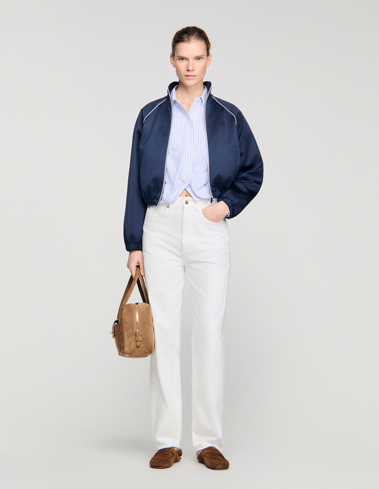 Женская полосатая короткая рубашка_6