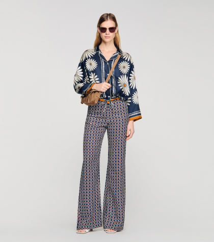 Женская шелковая рубашка с цветочным принтом