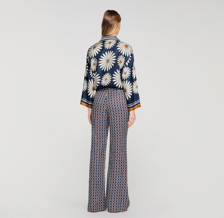 Женская шелковая рубашка с цветочным принтом