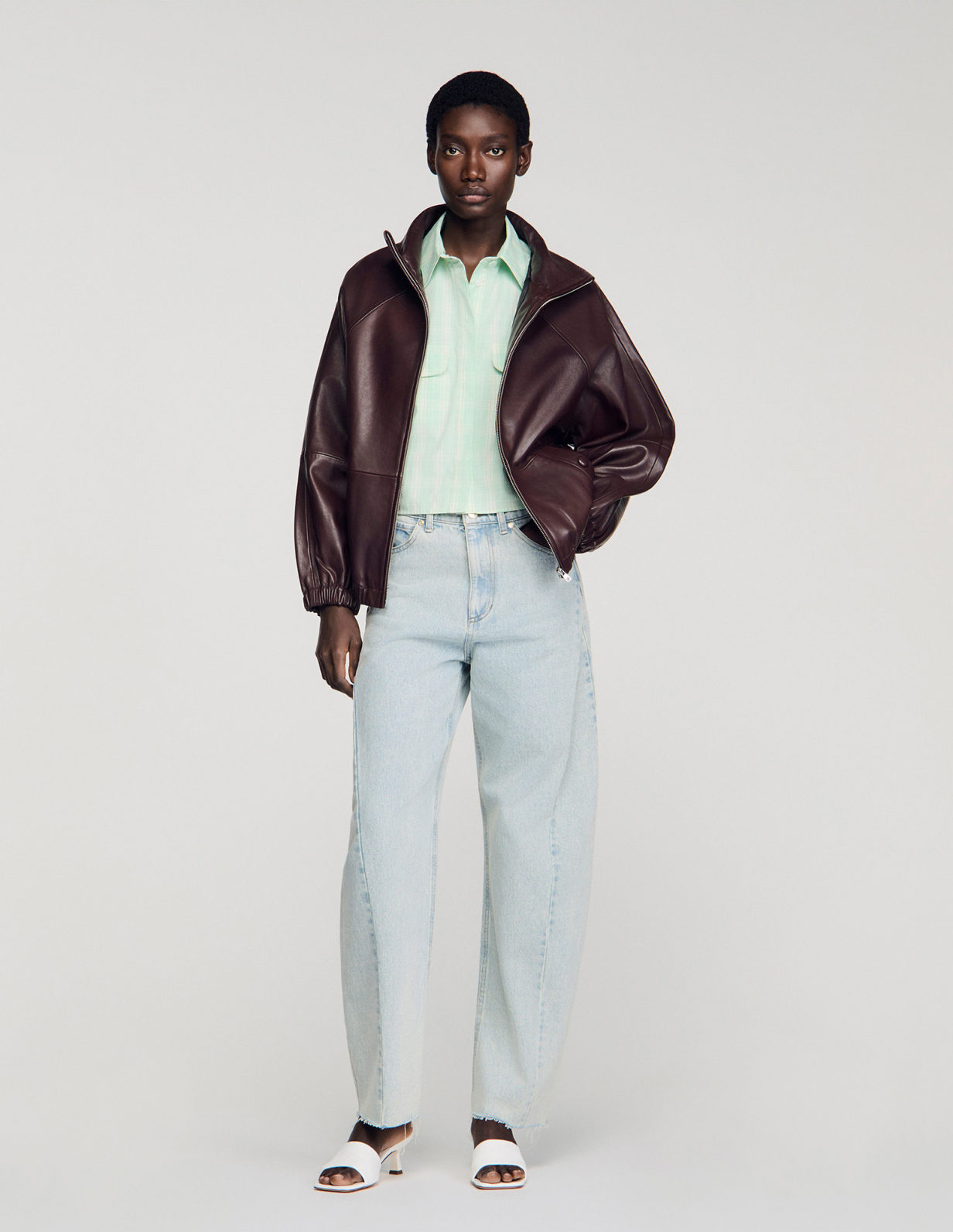 Женская рубашка в клетку с коротким рукавом_6