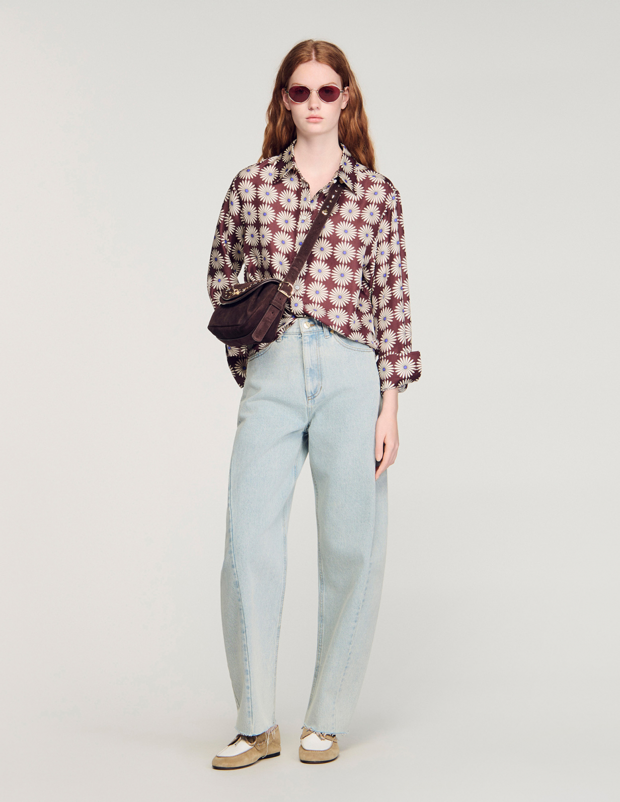 Женская шелковая рубашка с цветочным принтом_1