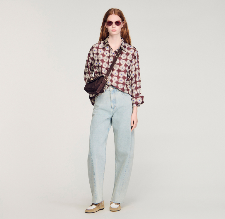 Женская шелковая рубашка с цветочным принтом