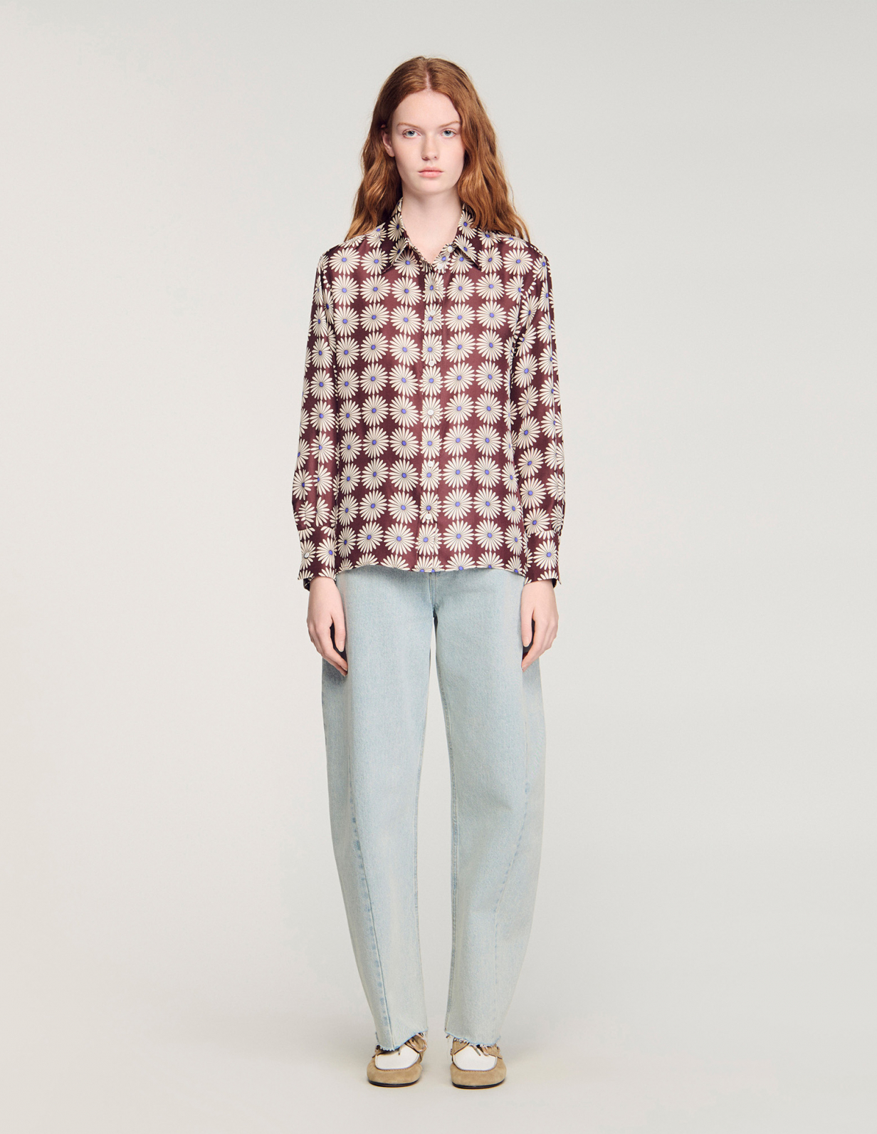 Женская шелковая рубашка с цветочным принтом_2