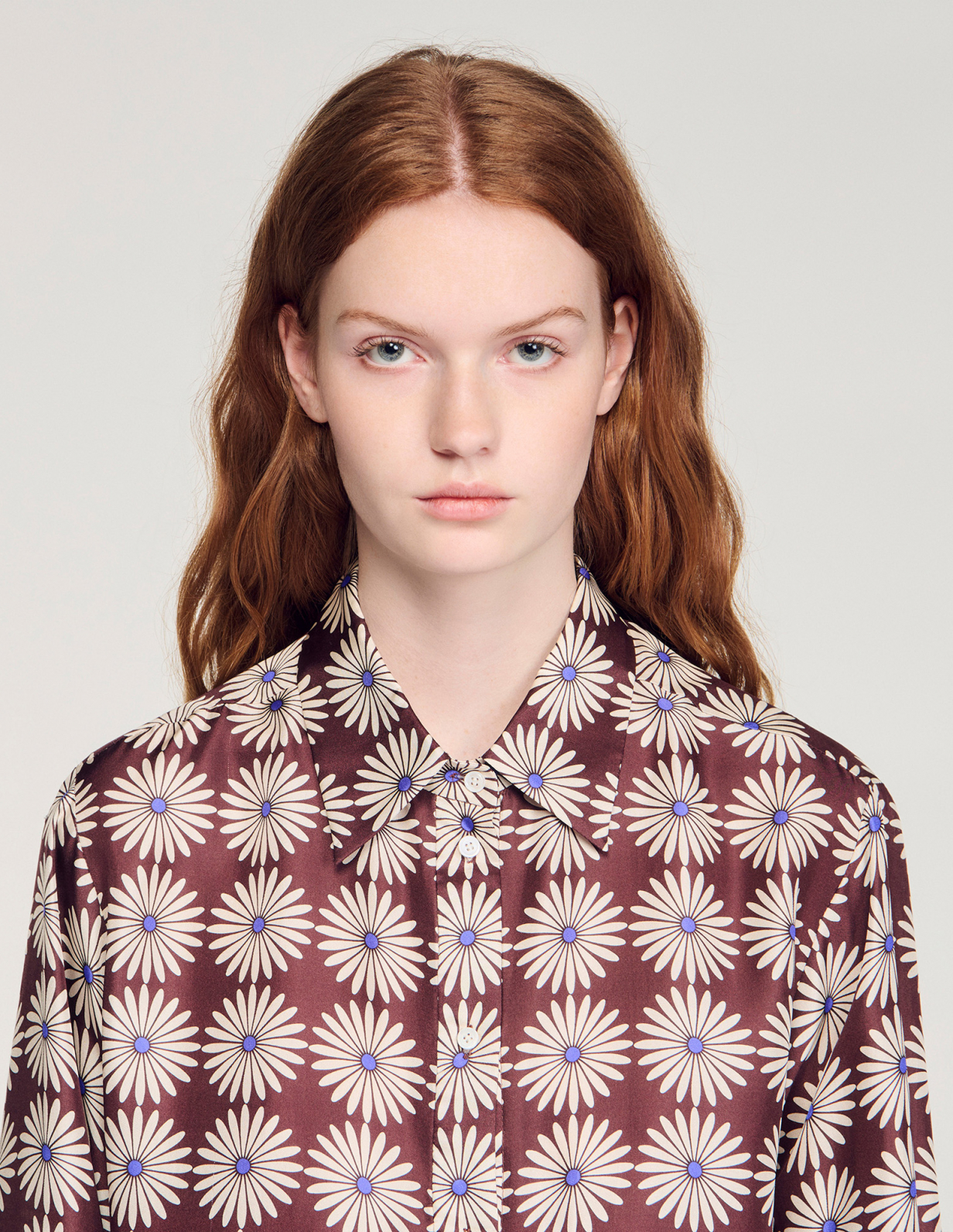 Женская шелковая рубашка с цветочным принтом_3