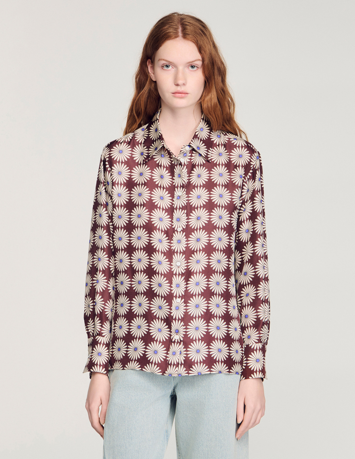 Женская шелковая рубашка с цветочным принтом_4