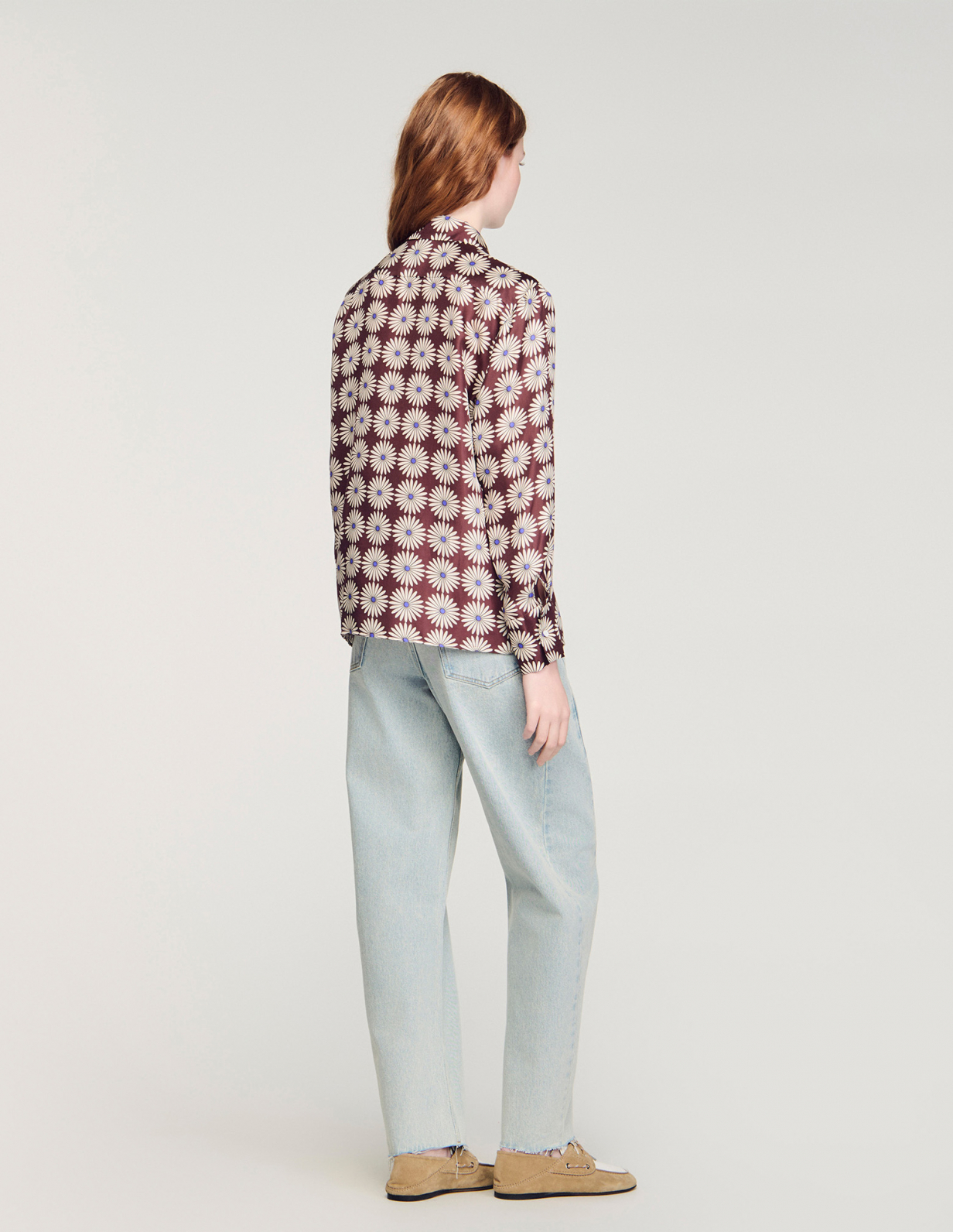 Женская шелковая рубашка с цветочным принтом_5