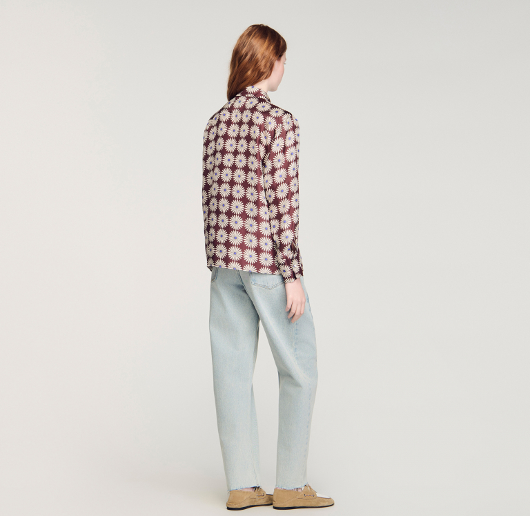 Женская шелковая рубашка с цветочным принтом