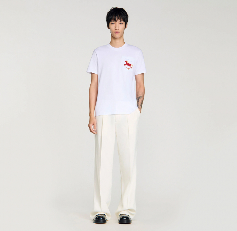 Чоловіча біла футболка з вишивкою коня