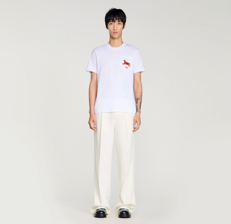 Чоловіча біла футболка з вишивкою коня