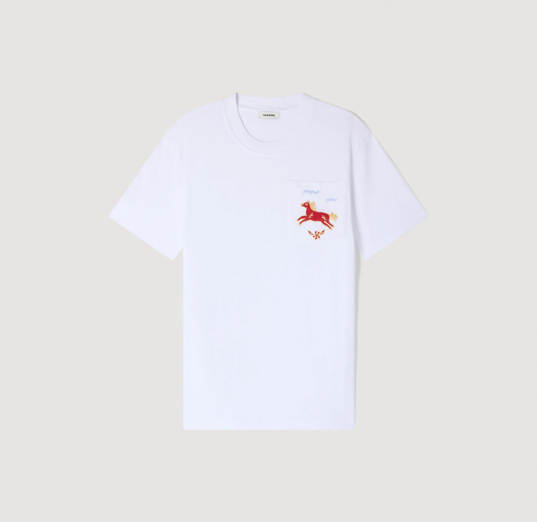 Чоловіча біла футболка з вишивкою коня