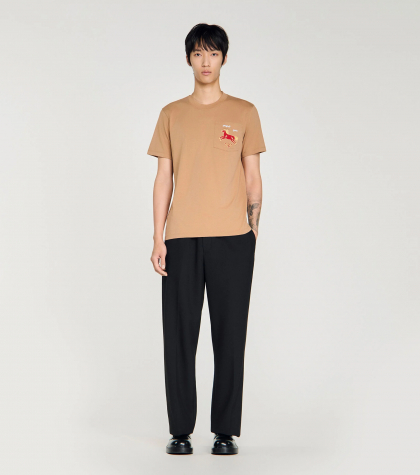 Чоловіча бежева футболка з вишивкою коня