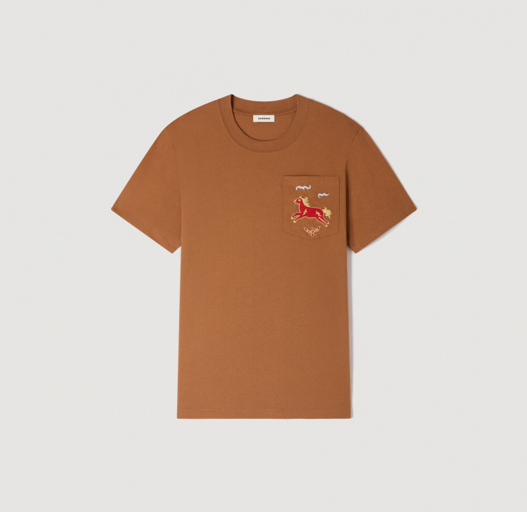 Чоловіча бежева футболка з вишивкою коня