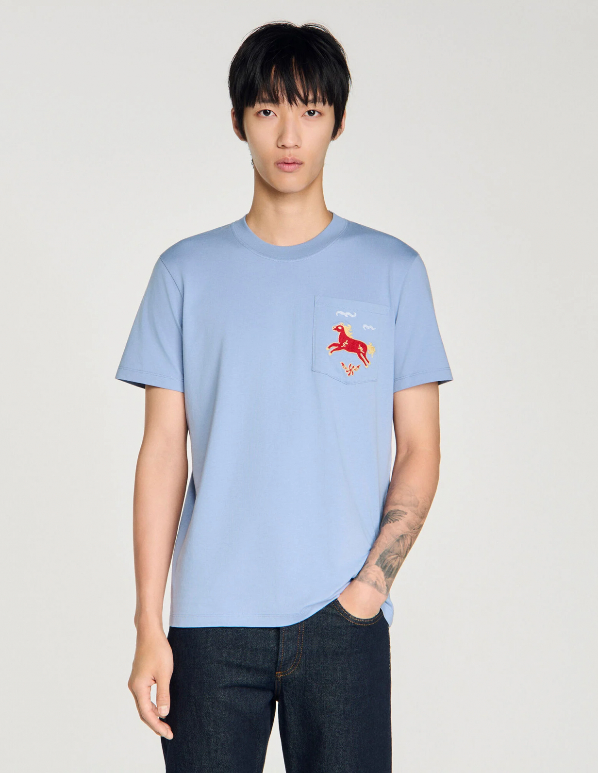 Чоловіча блакитна футболка з вишивкою коня_4
