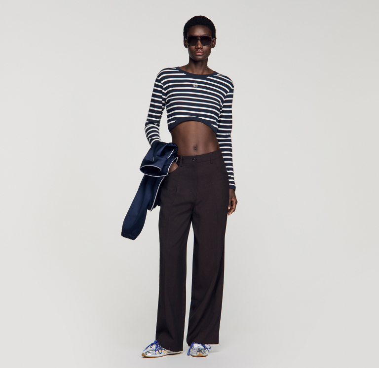 Женская укороченная футболка в полоску