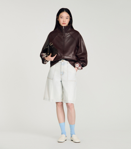 Женская коричневая кожаная куртка