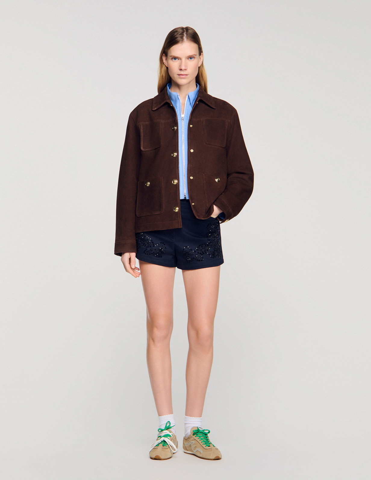 Женская коричневая замшевая куртка_1