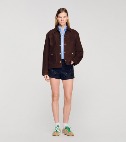 Женская коричневая замшевая куртка