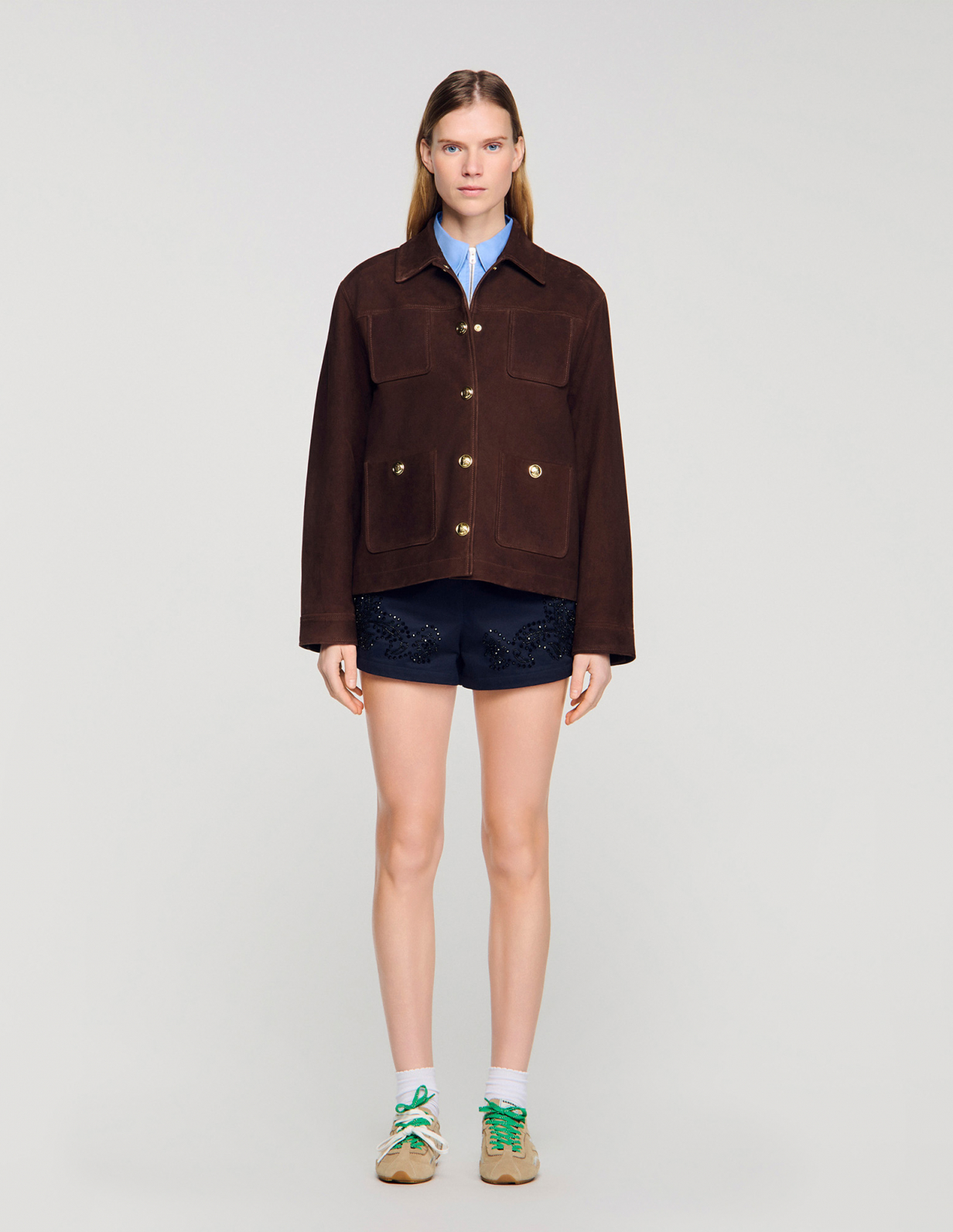 Женская коричневая замшевая куртка_2