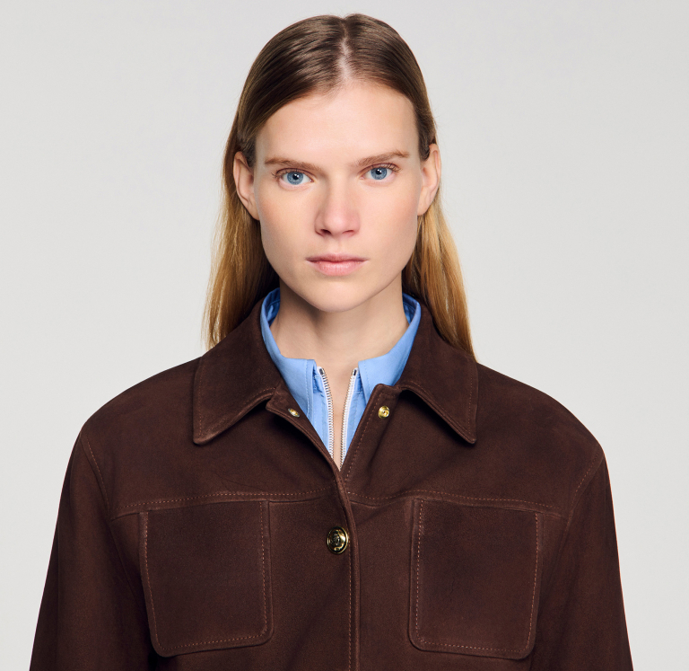 Женская коричневая замшевая куртка