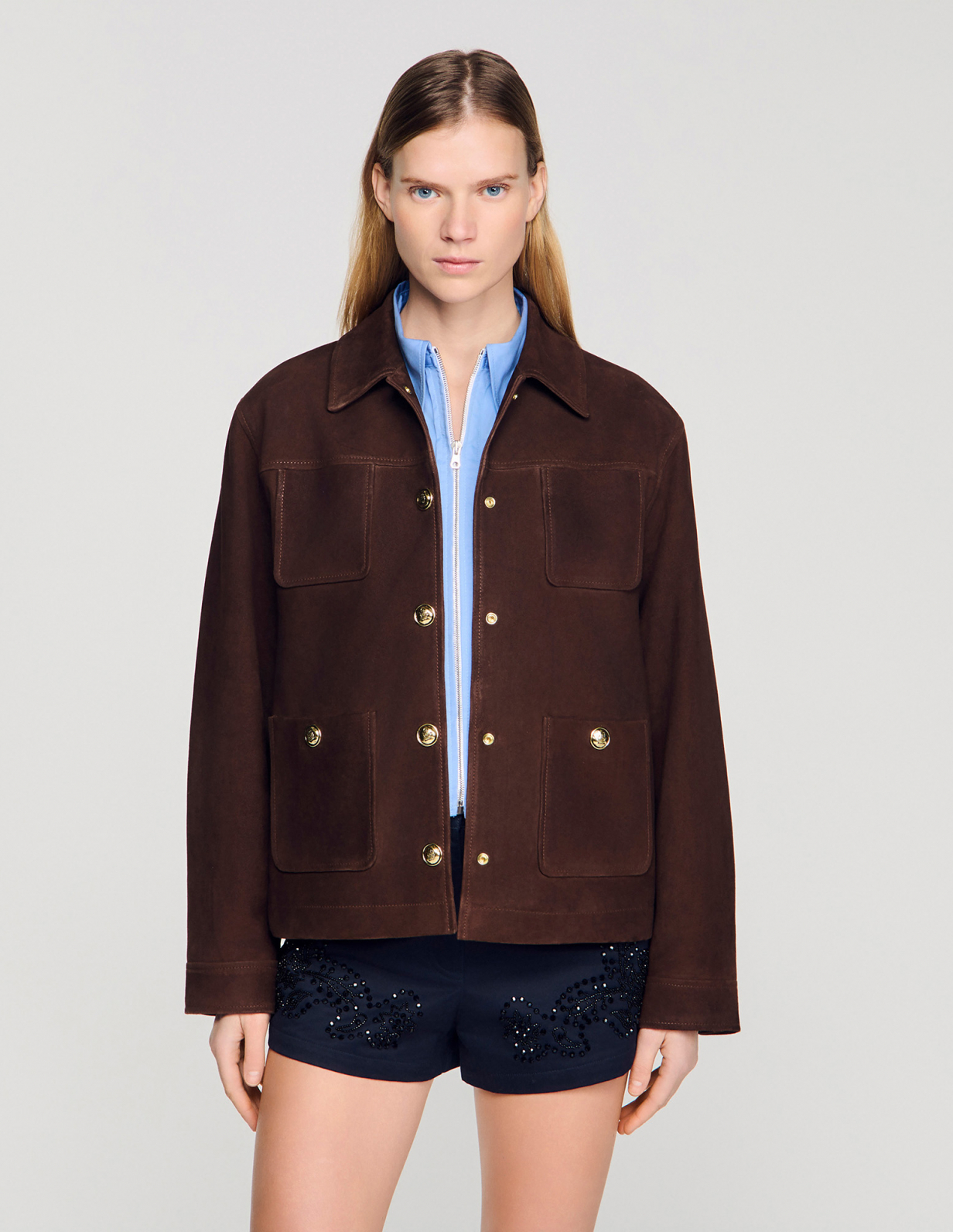 Женская коричневая замшевая куртка_4