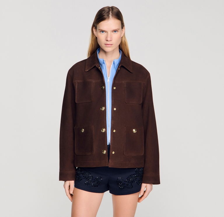 Женская коричневая замшевая куртка