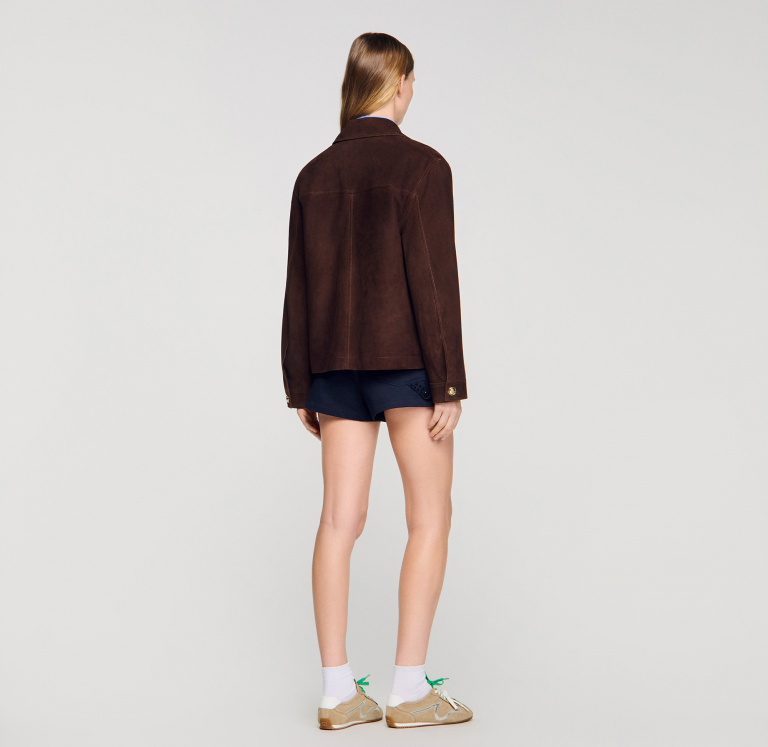 Женская коричневая замшевая куртка