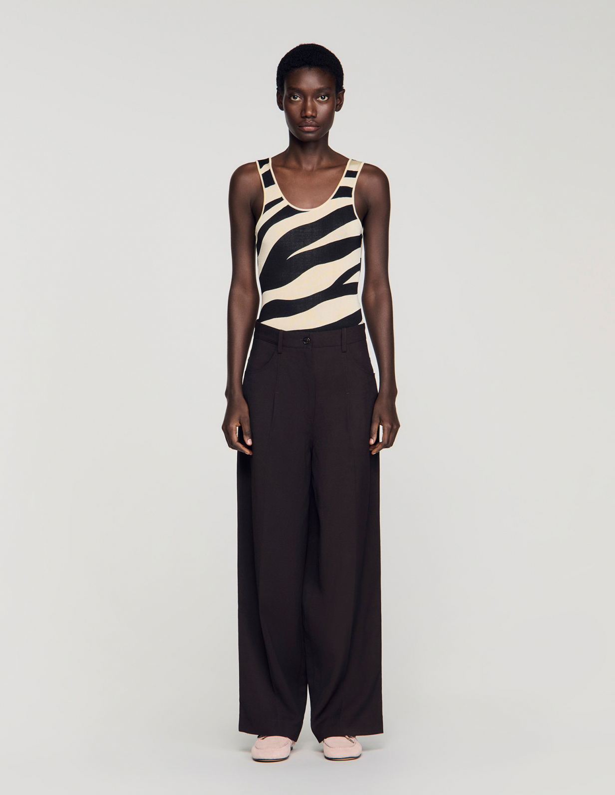 Жіночі коричневі широкі брюки_2