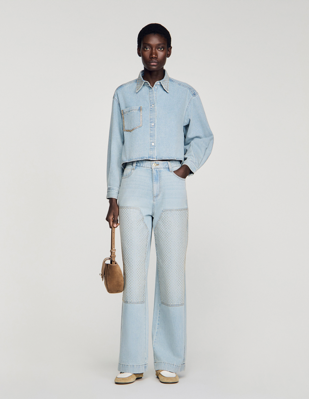 Жіноча джинсова сорочка зі стразами_1