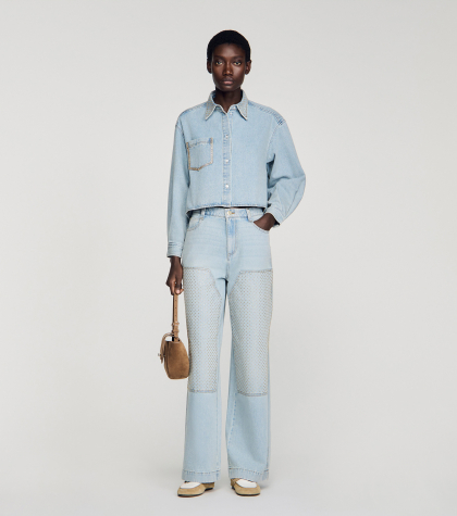 Жіноча джинсова сорочка зі стразами