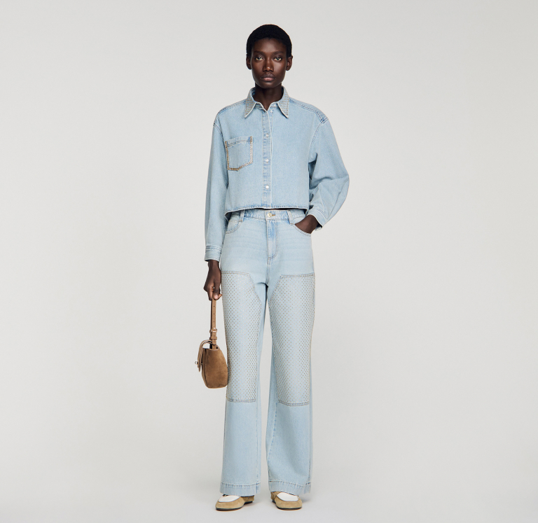 Жіноча джинсова сорочка зі стразами