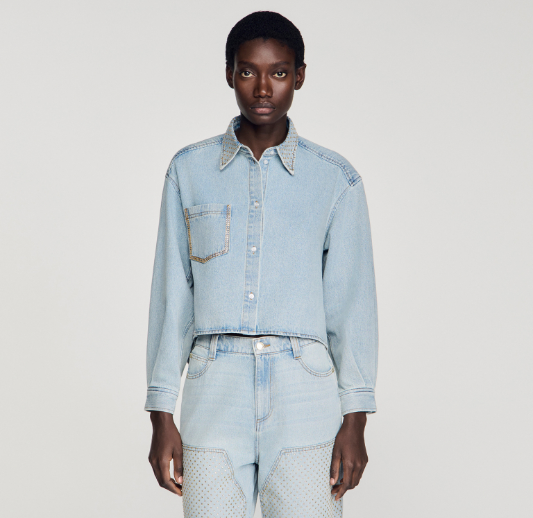 Жіноча джинсова сорочка зі стразами