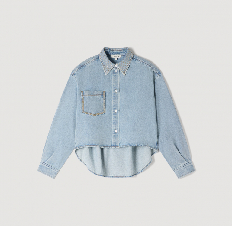 Жіноча джинсова сорочка зі стразами