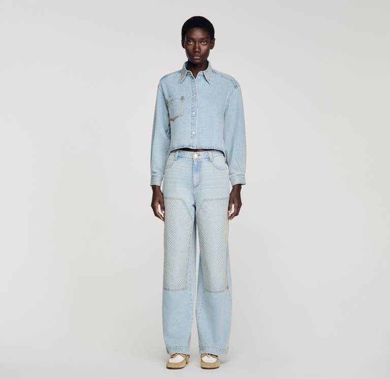 Жіноча джинсова сорочка зі стразами