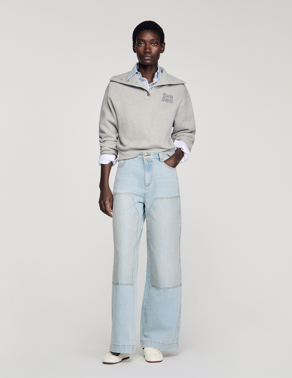 Жіночі блакитні джинси зі стразами_1