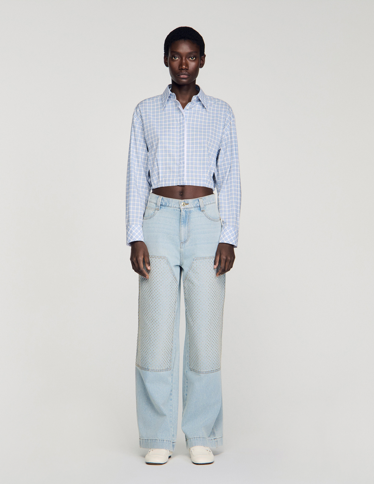 Жіночі блакитні джинси зі стразами_2