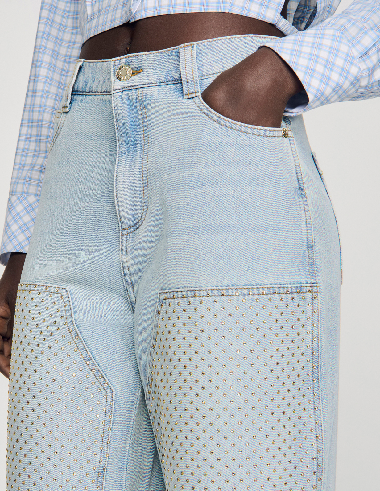 Жіночі блакитні джинси зі стразами_3